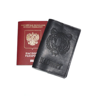 Обложка для паспорта кожаная Черный, Тигр